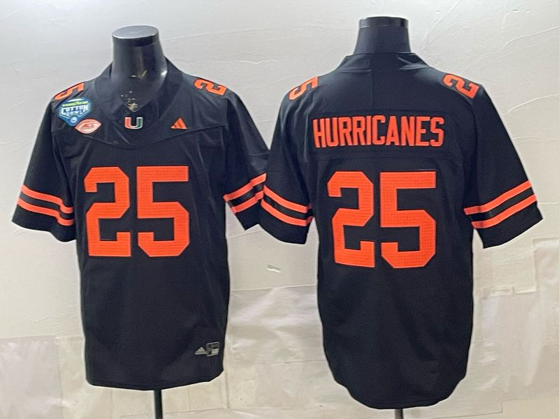 Men 2026 Miami Hurricanes #25 Hurricanes Black 3th generations Limited NCAA Jersey 04->ncaa teams->NCAA Jersey